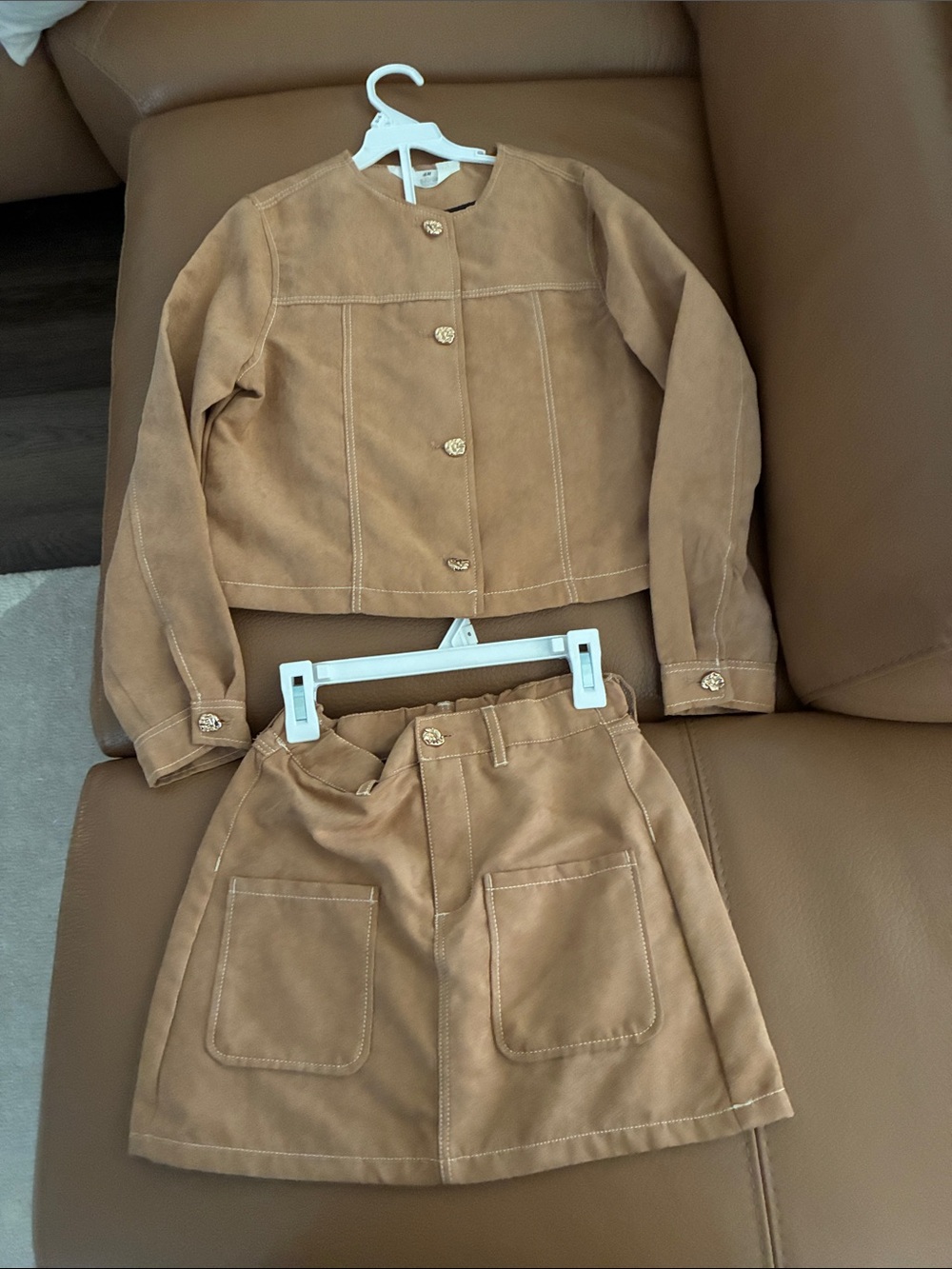 H&M Children's Tan Suede-Look Jacket & Skirt Set size 10
